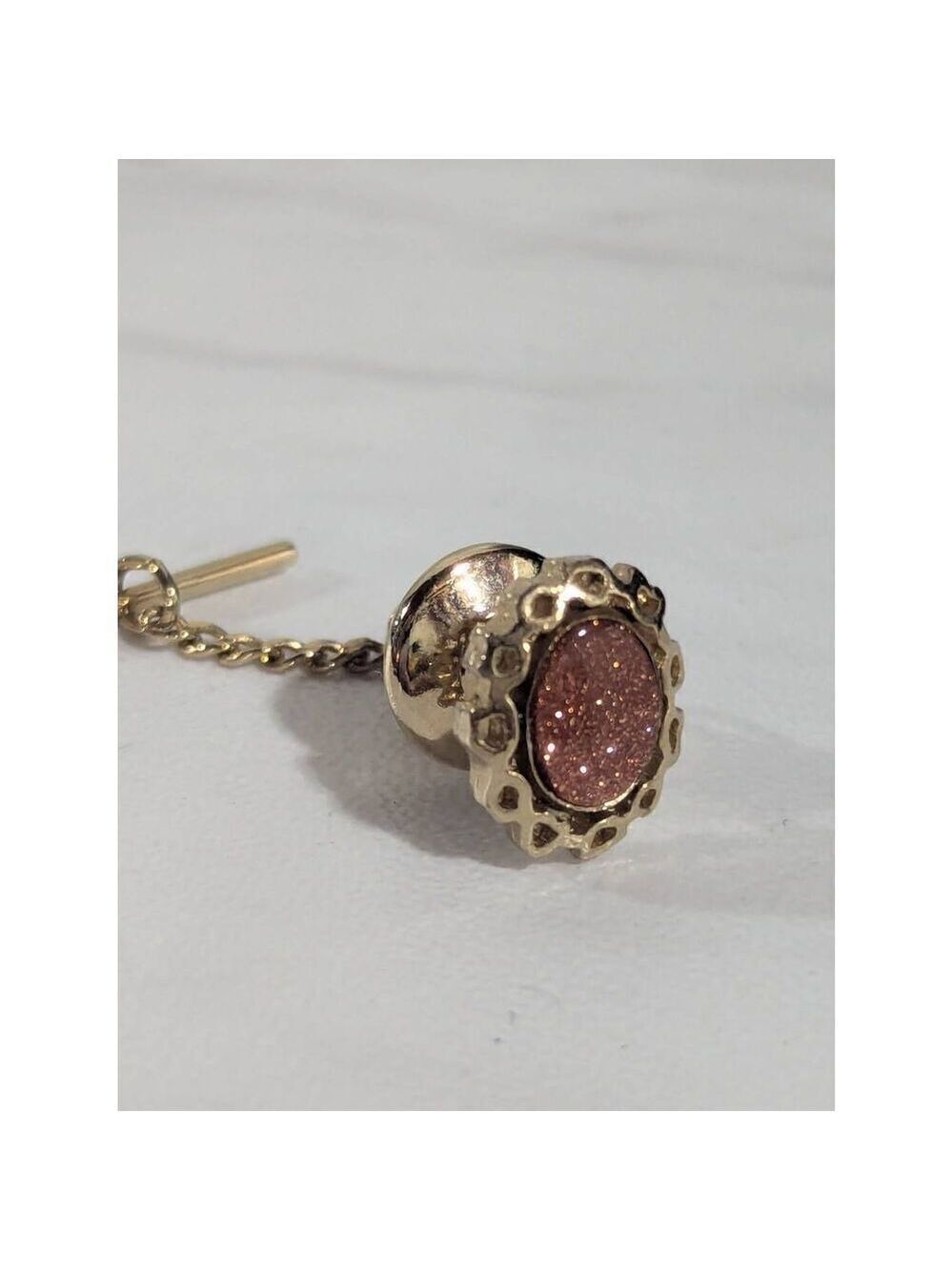 Goldstone Vintage Men's Gold Tie Tack With Chain